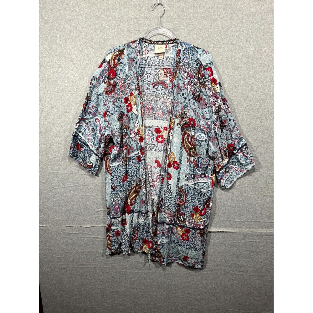 Knox Rose Cardigan Open Front Paisley Boho Cottagecore Hippie Blue Women's XXL